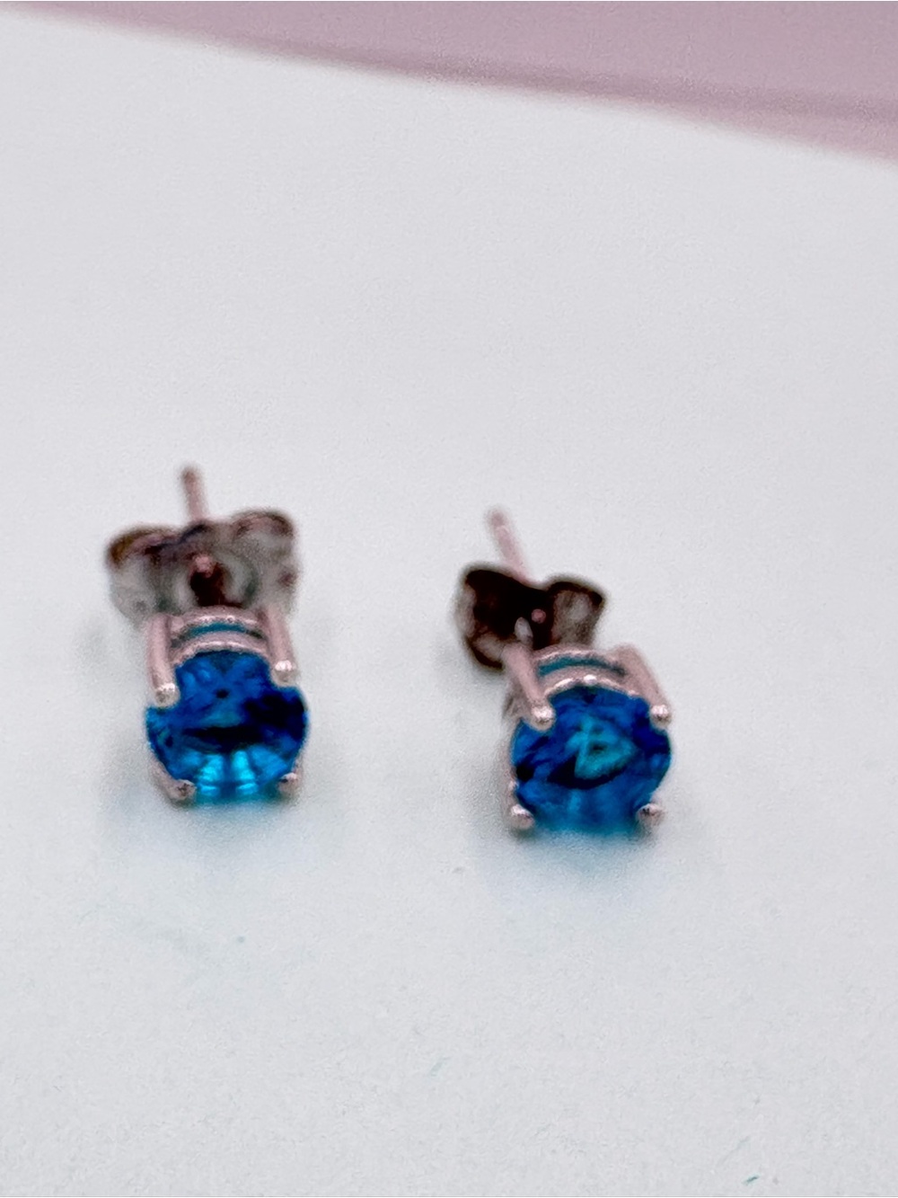 Classic Blue Topaz Round Stud Earrings - Silver Tone - Picture 9 of 16